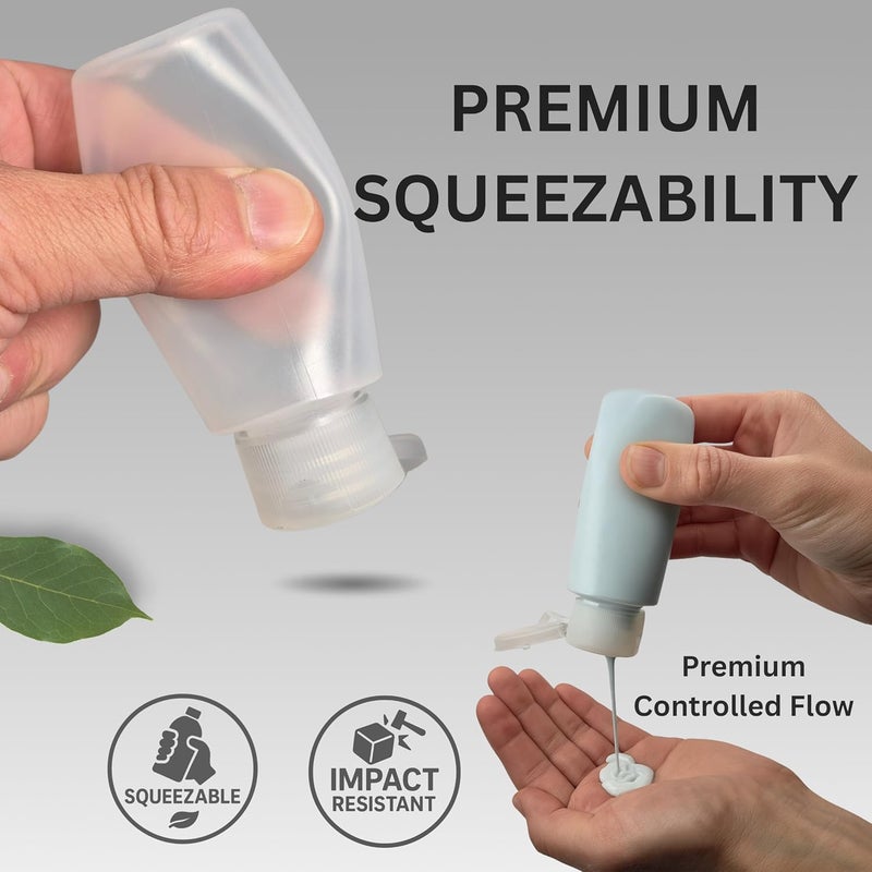 SELECTSHEN 2oz 8-Pieces TSA Approved Translucent Squeeze Bottles with Flip Cap & Extra Screw Caps, Leak Proof, FDA Compliant. Safe for Premium Costmetic, Shampoo, Conditioner DIY projects and Camping. - Image 3